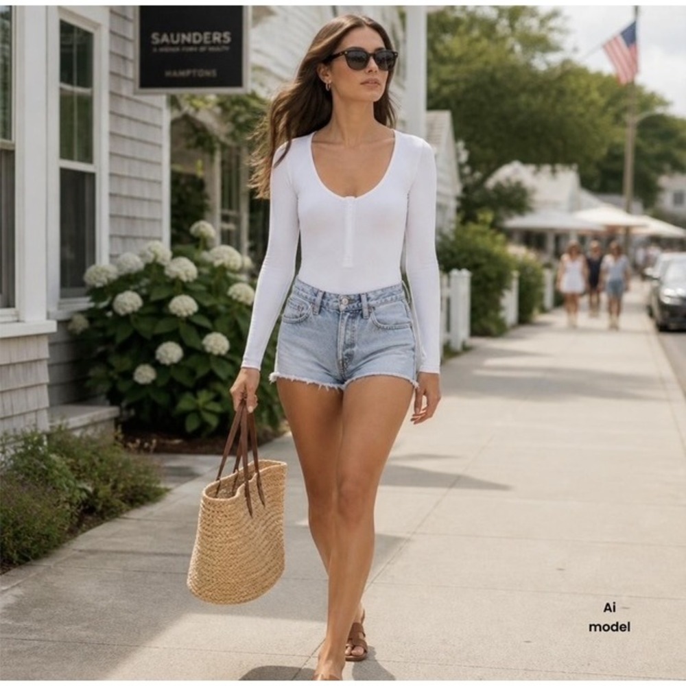 Good American white ribbed Henley bodysuit new with tags‎ size 3(L)